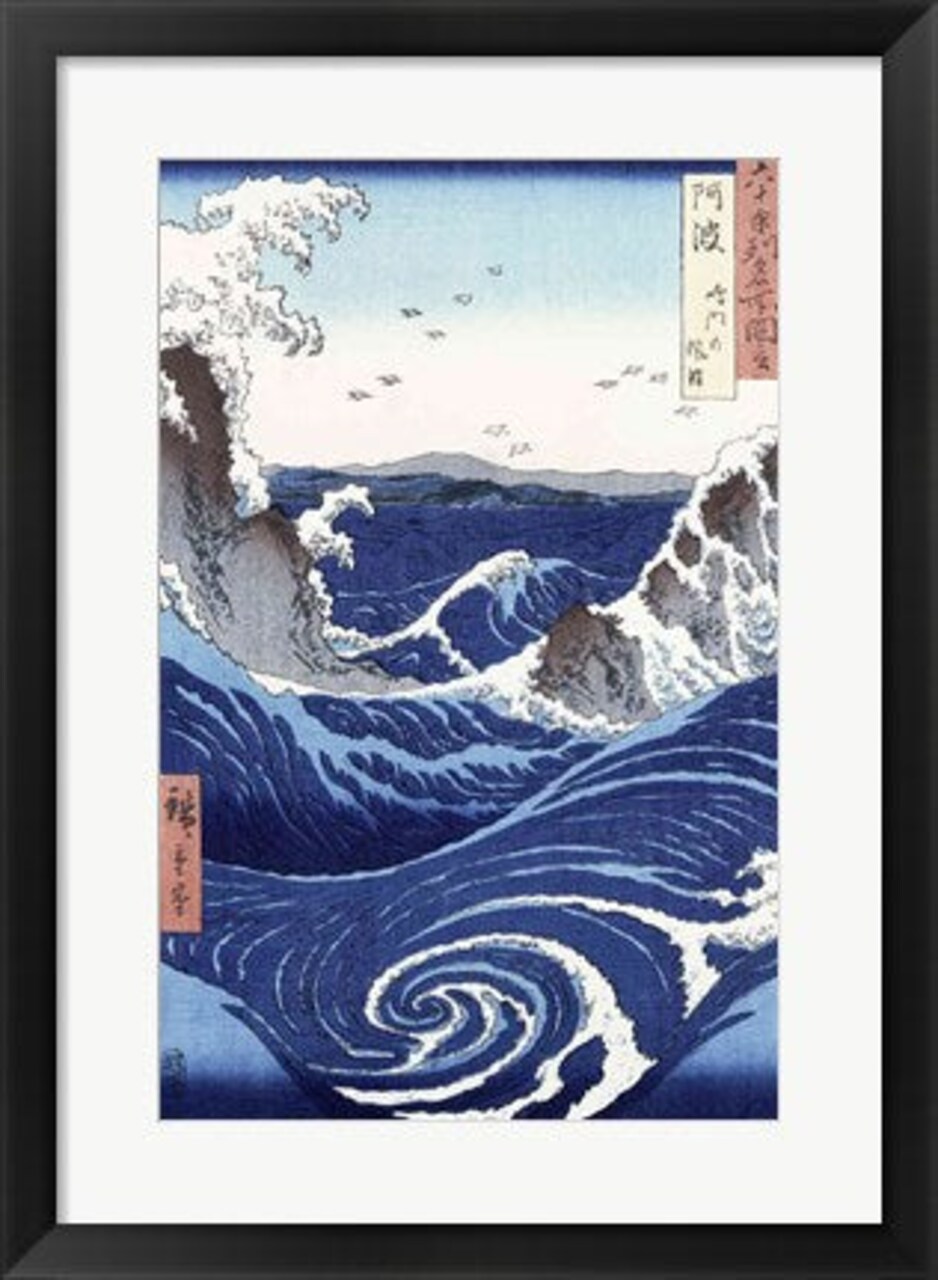 Framed Art View of the Naruto whirlpools at Awa by Utagawa Hiroshige Wall Decor 18x24 Artwork